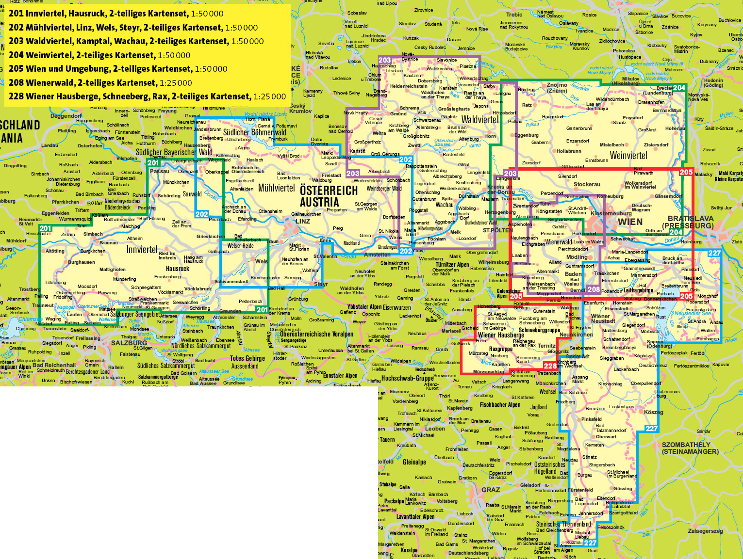 Overzicht Kompass Kaartensets Oost - Steiermark  1:50:000