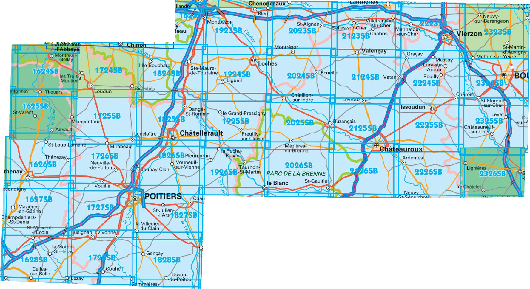 Wandelkaarten IGN 25.000 Loire - Centre: ZUIDELIJK GEDEELTE Bourges - Poitiers